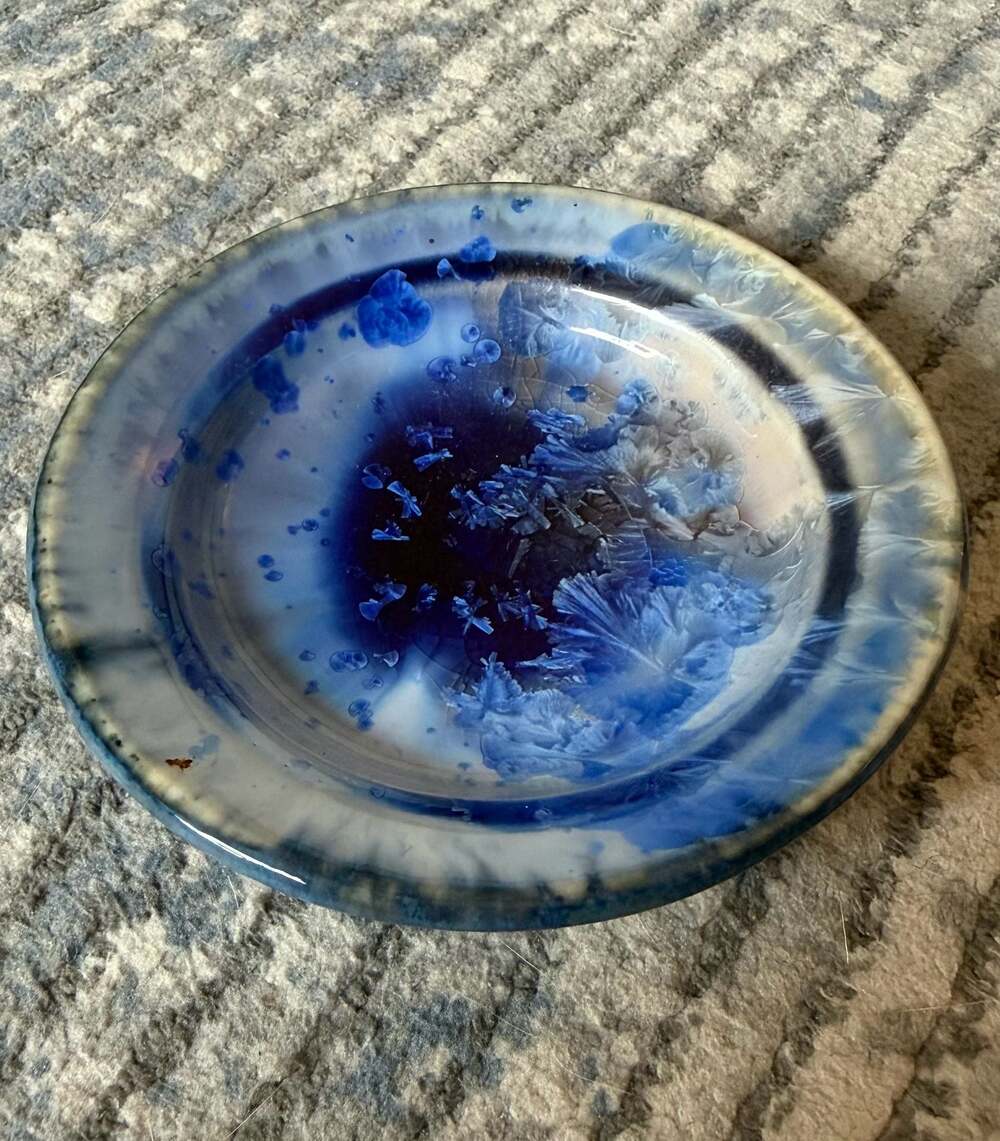 Studio Art Pottery Plate with Blue Crystalline Glaze